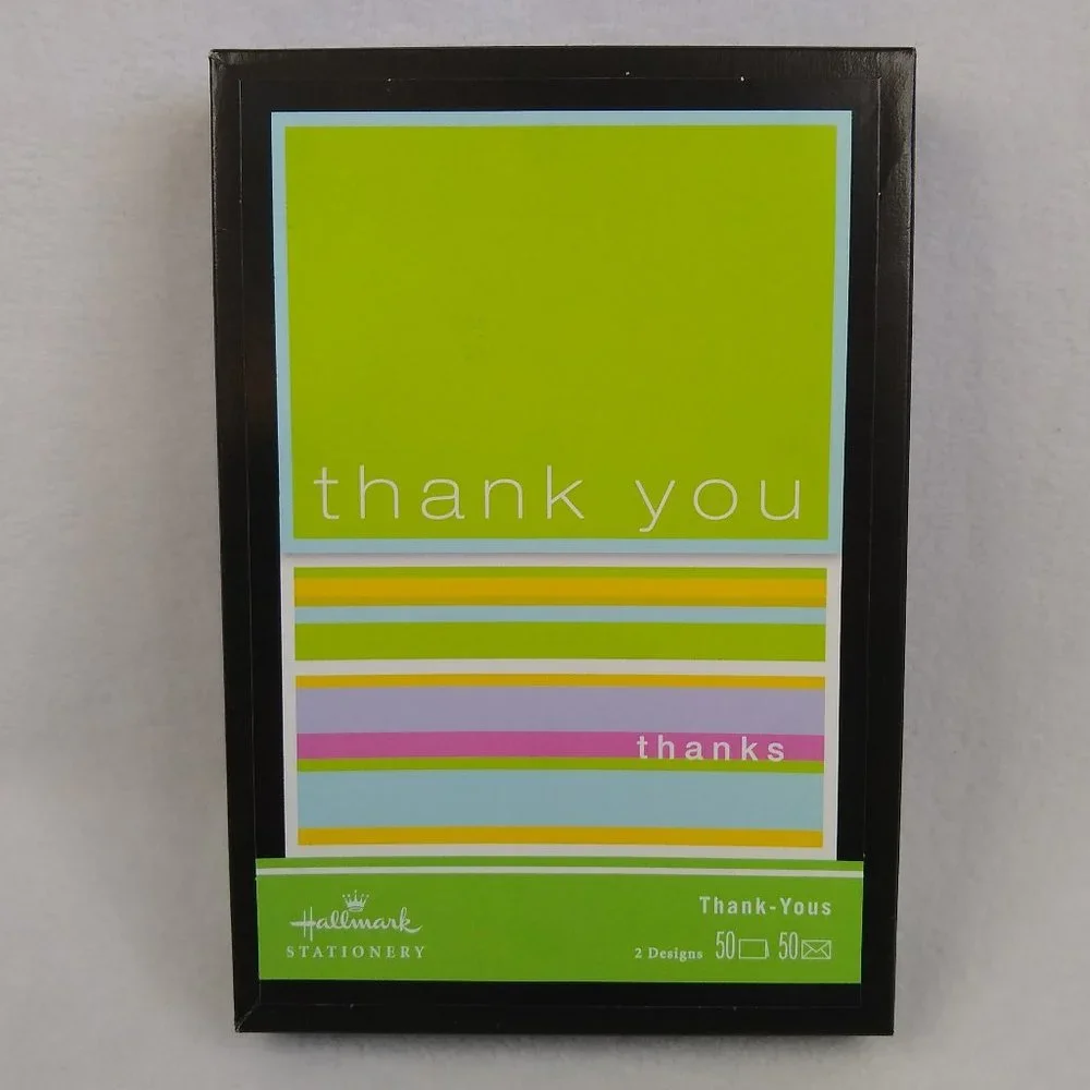 Hallmark Stationery Thank You Cards 2 Designs 50 Count with Envelopes Green NEW